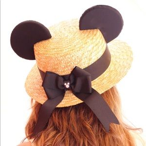 straw hat with mickey ears and bow